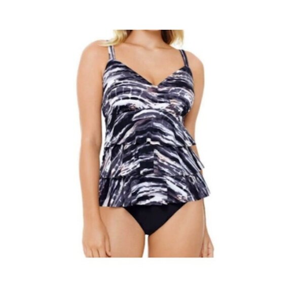 Swim Solutions $109 Coastal Plates Triple Tier One Piece Swimsuit Size 10 - Picture 1 of 5